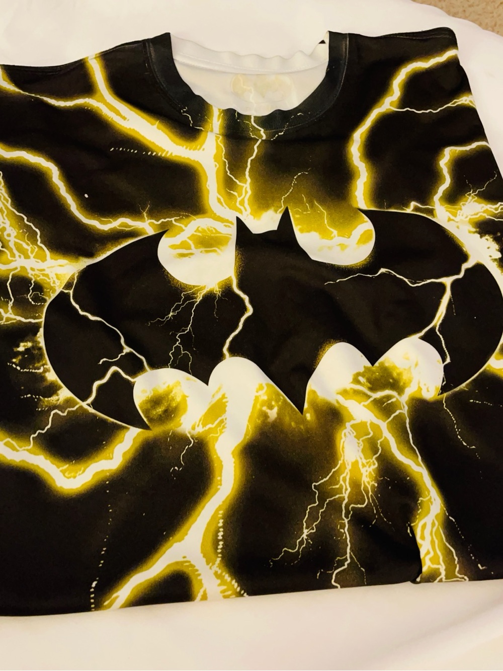 Batman Short Sleeve Tee with Black Bat Logo and Yellow Lightning